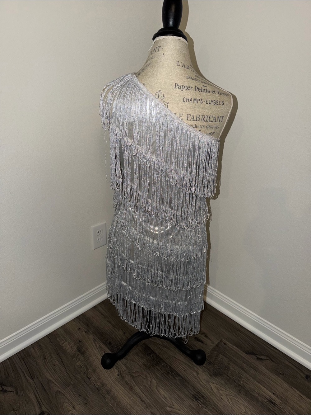 Silver One-Shoulder Fringe Cocktail Dress - Picture 4 of 9